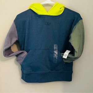 GAP Colorblock Hoodie - Navy Body with Neon Lime Hood Size 8/9